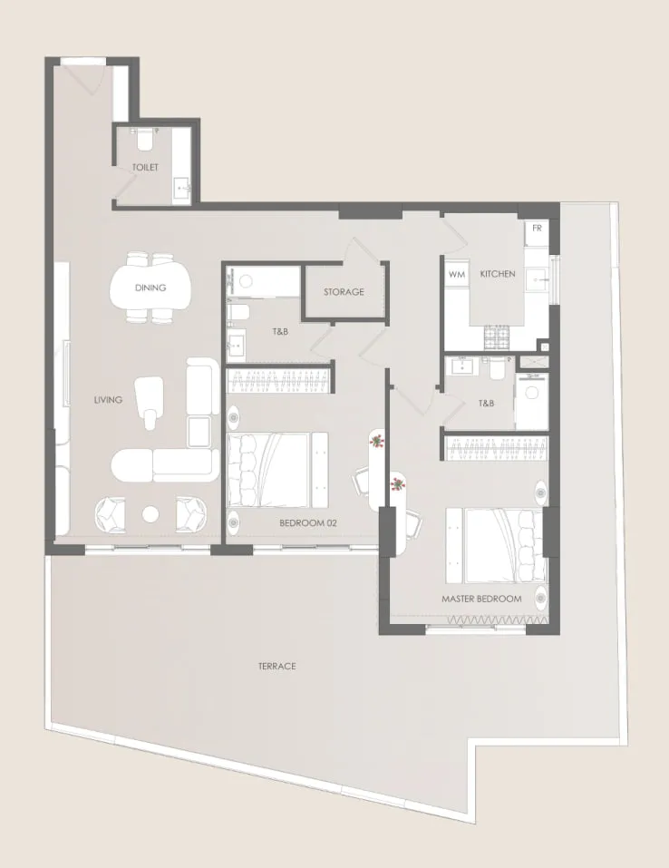 2 bedrooms floor plan