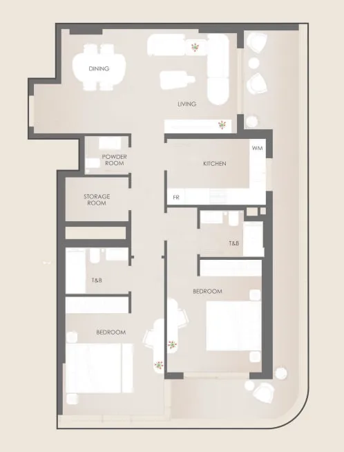 2 bedrooms floor plan