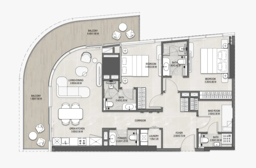2 bedrooms floor plan