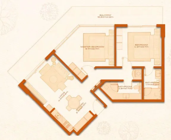 2 bedrooms floor plan