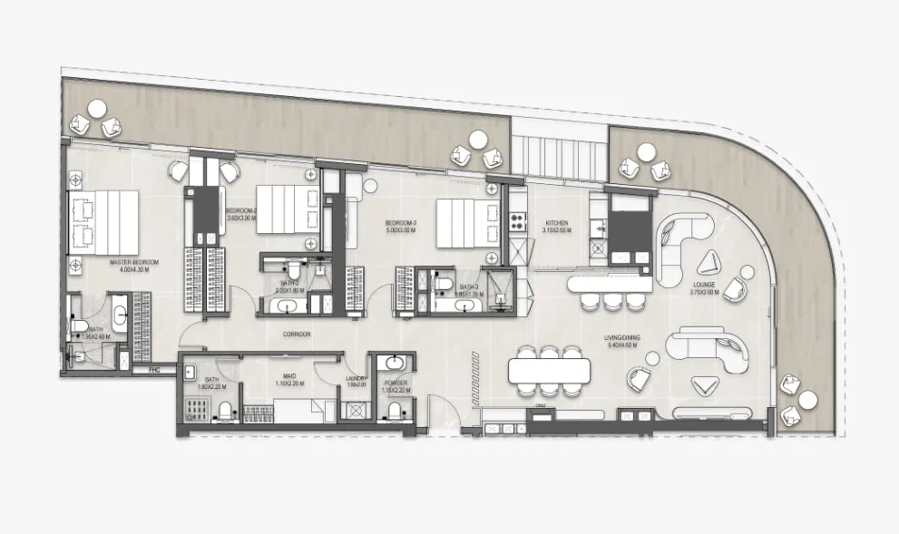 3 bedrooms floor plan