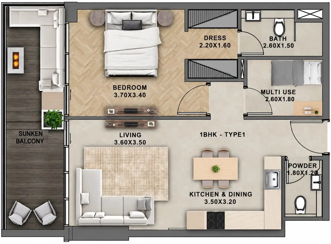 1 bed