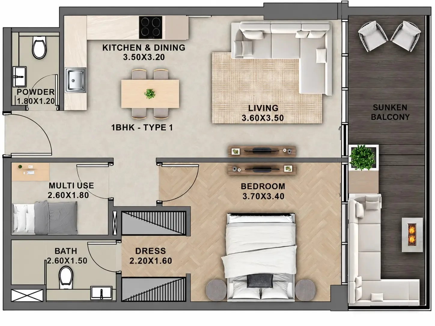 1 bed