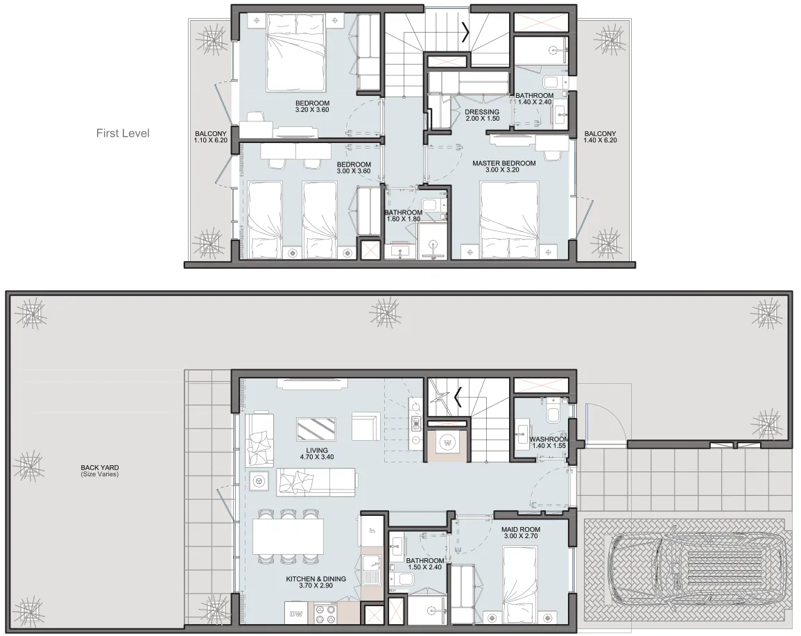 3-bedroom townhouse floor plan