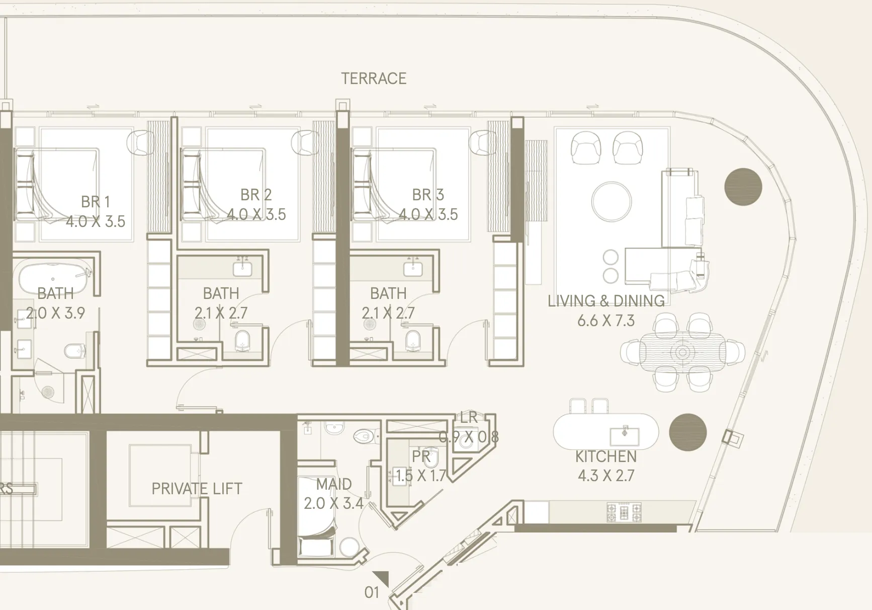 3 bedrooms floor plan