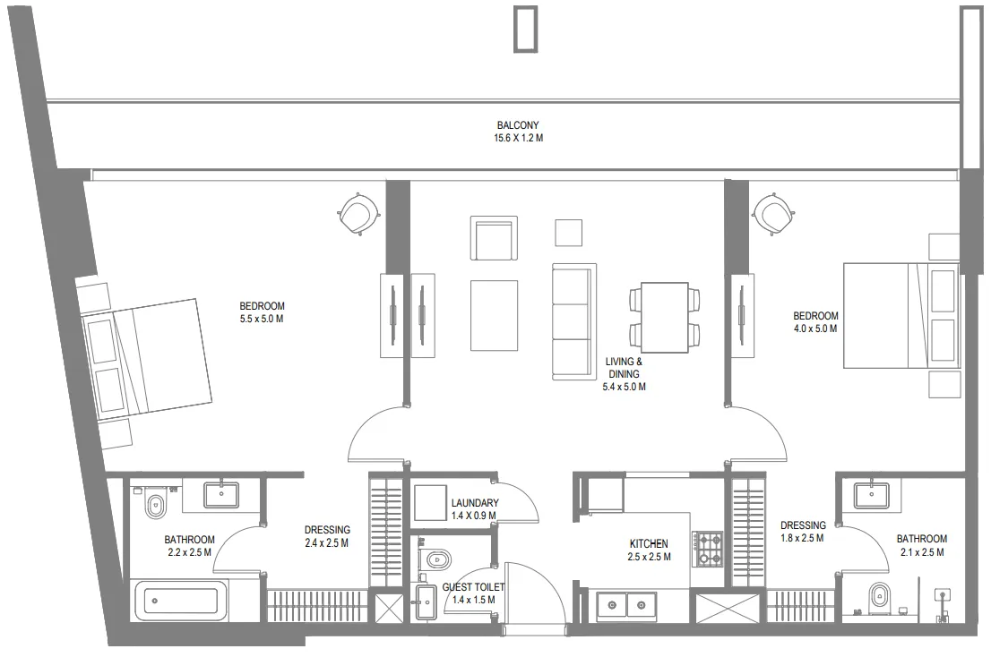 2 bedrooms floor plan