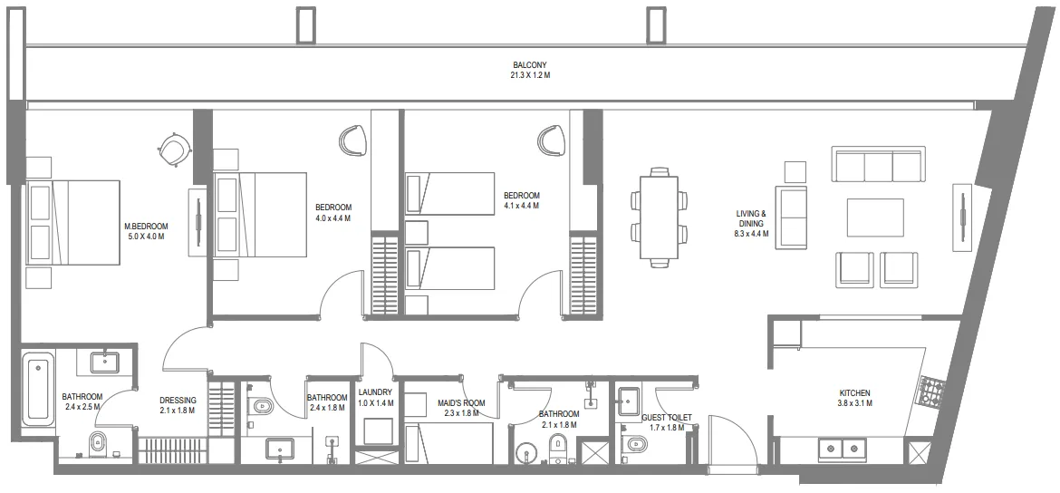 3 bedrooms floor plan
