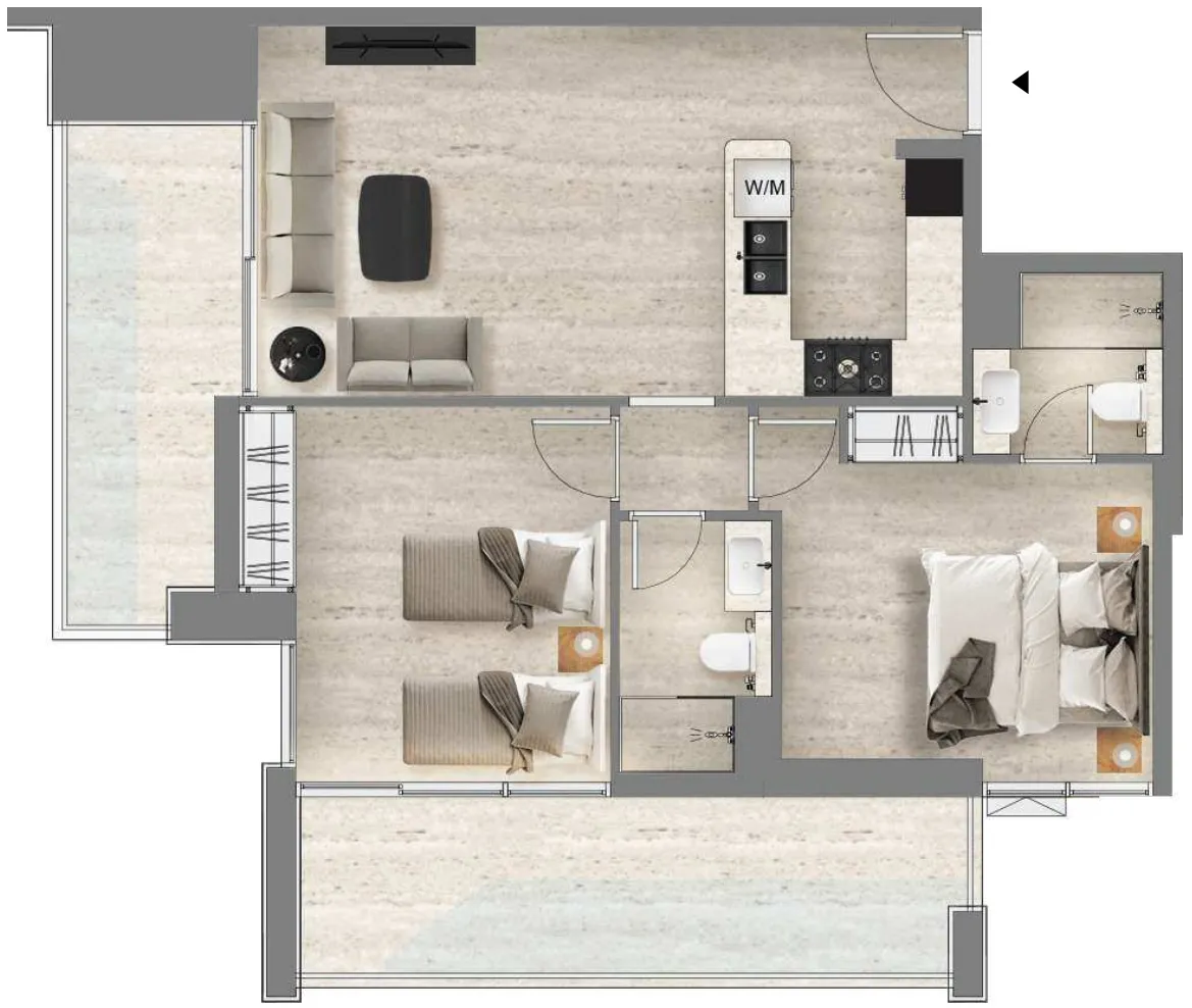2 bedrooms floor plan