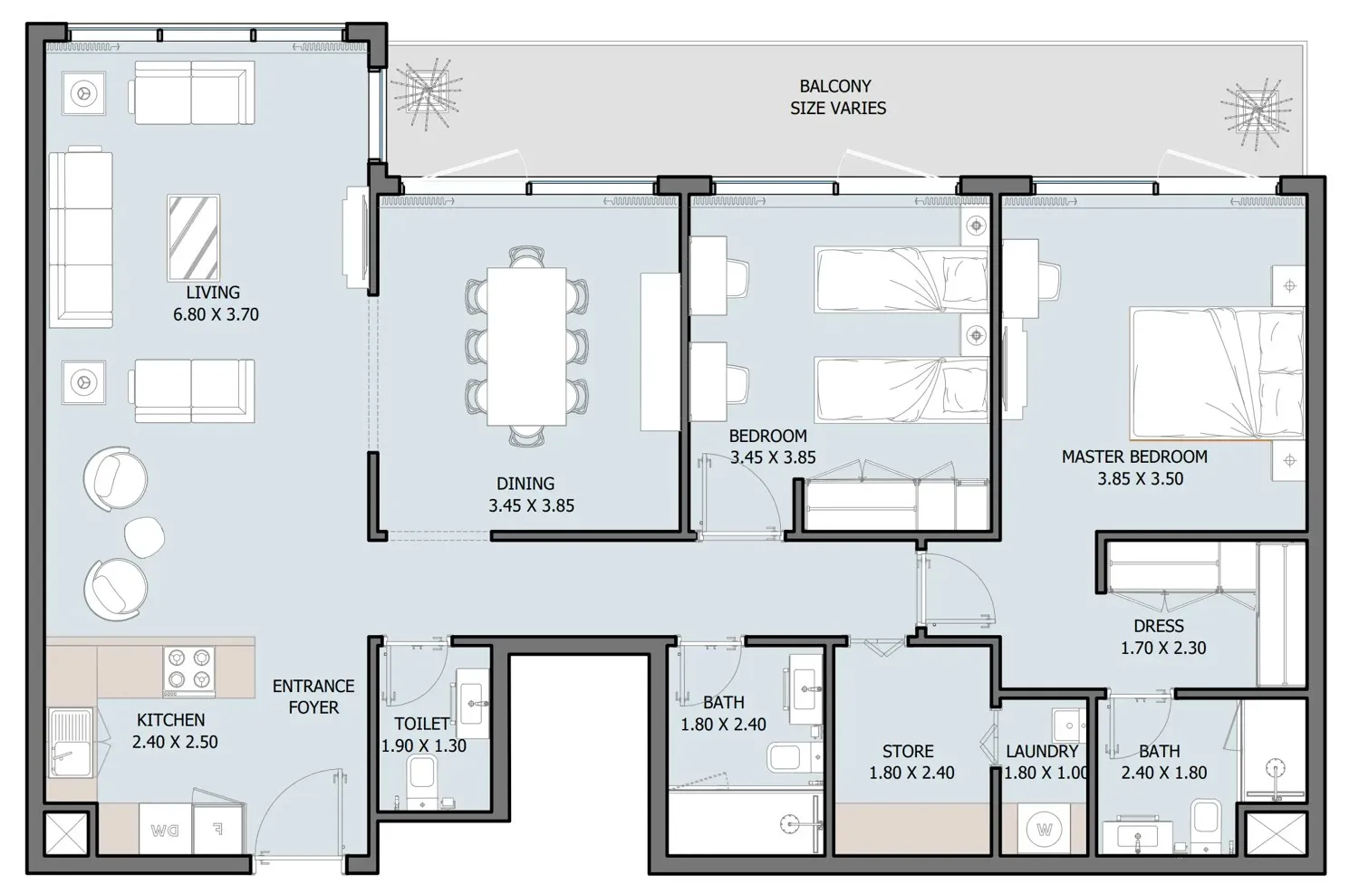 2 bedrooms floor plan