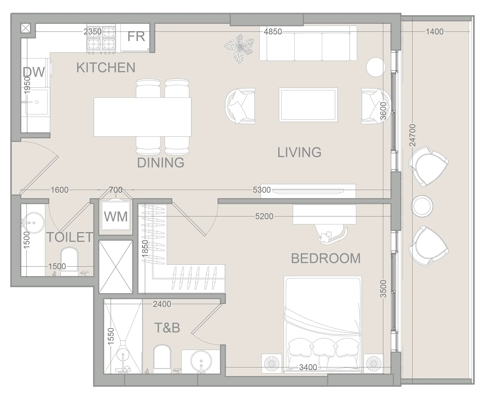 1 bedroom floor plan