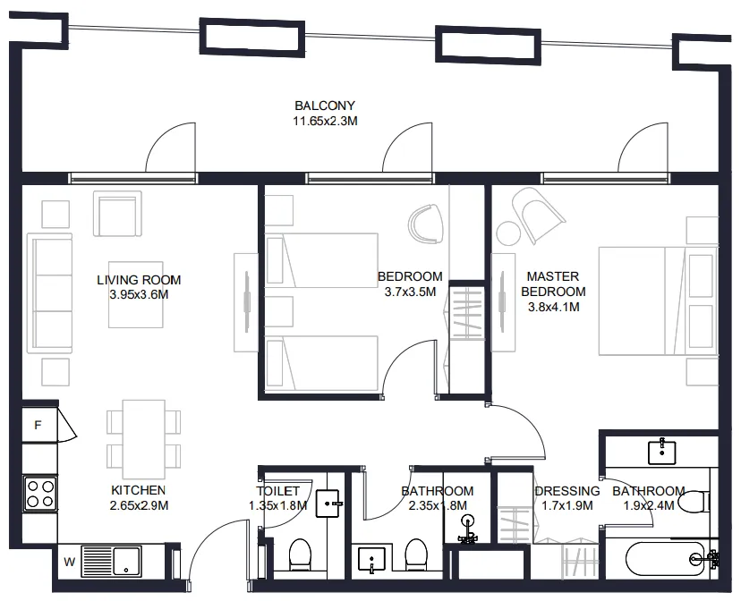 2 bedrooms floor plan