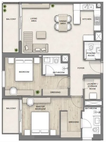 2 bedrooms floor plan