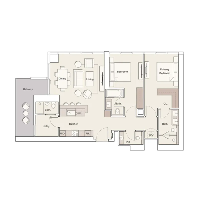 2 bedrooms floor plan