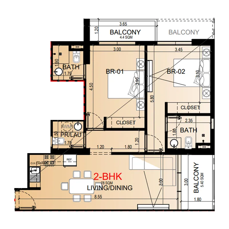 2 bed