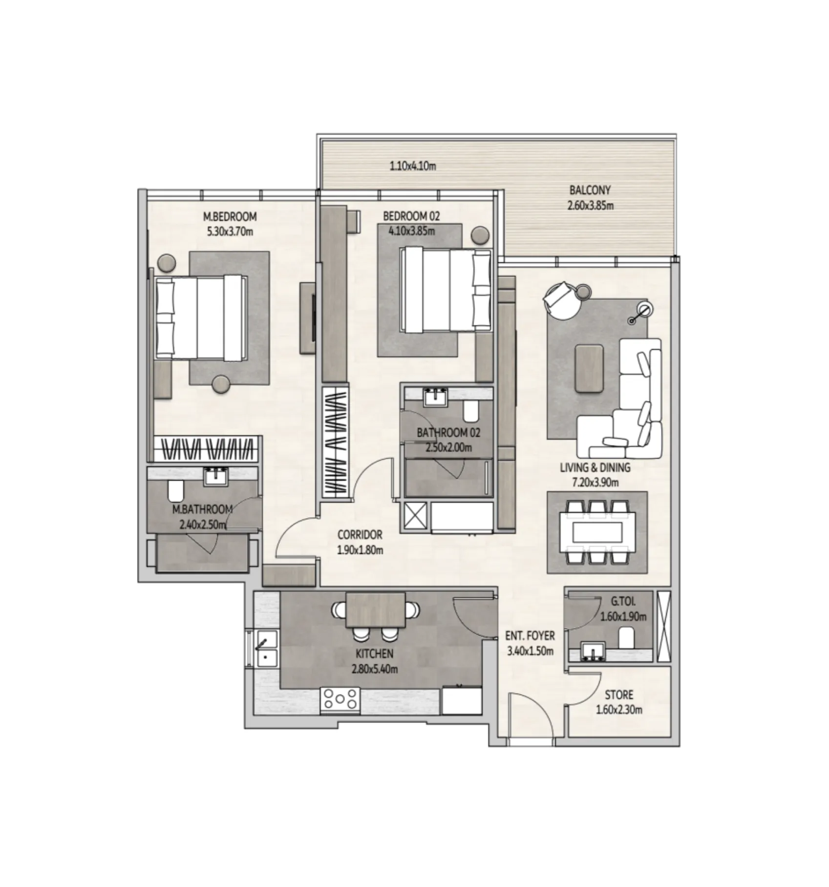 2 bedrooms floor plan