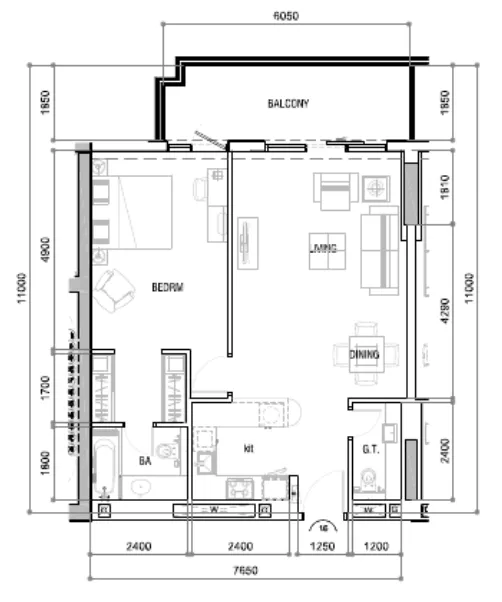 1 bedroom floor plan