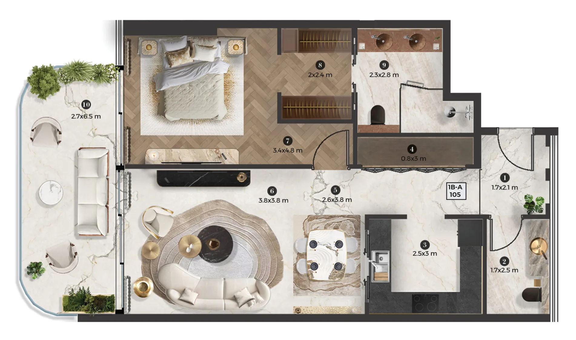 Stellar by Elie Saab — 1 Bedroom floor plan