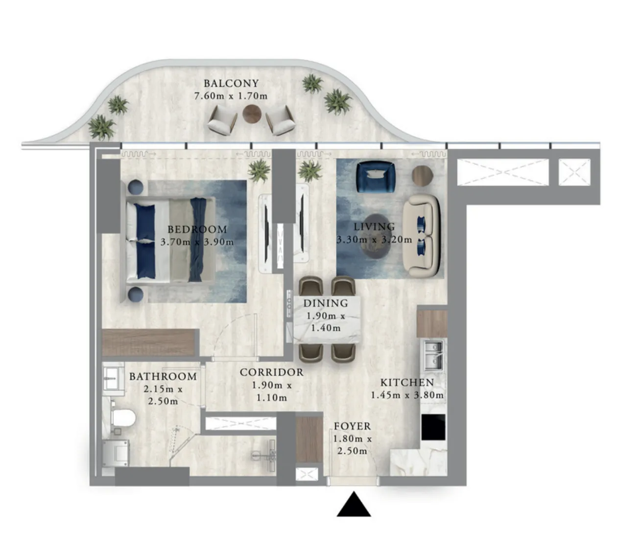 Royal Yacht Club Residence — 1 Bedroom floor plan