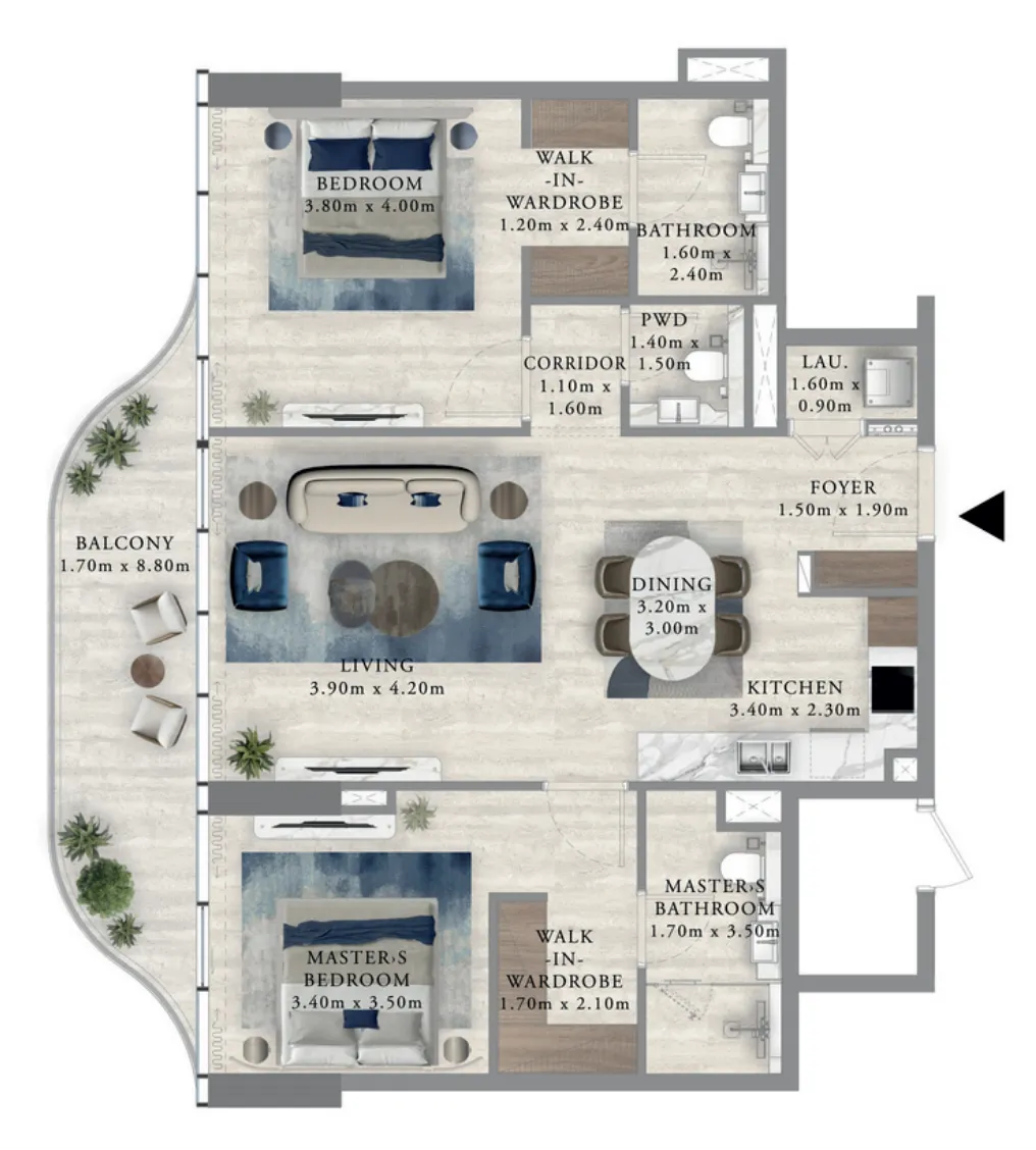 Royal Yacht Club Residence — 2 Bedrooms floor plan