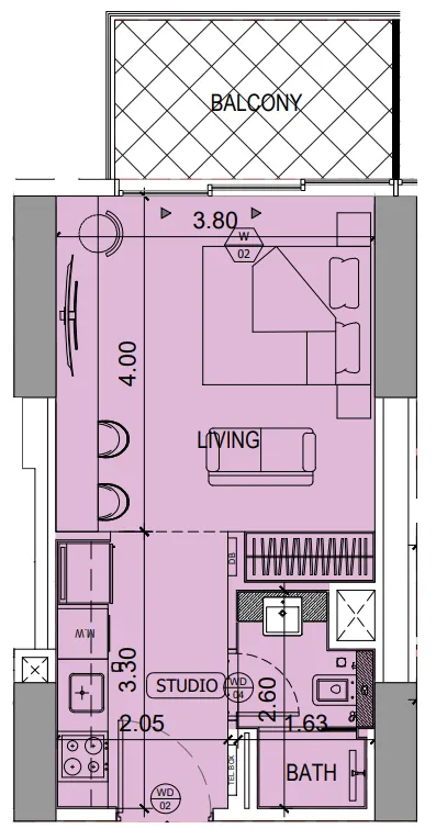 Binghatti Ruby — Studio floor plan