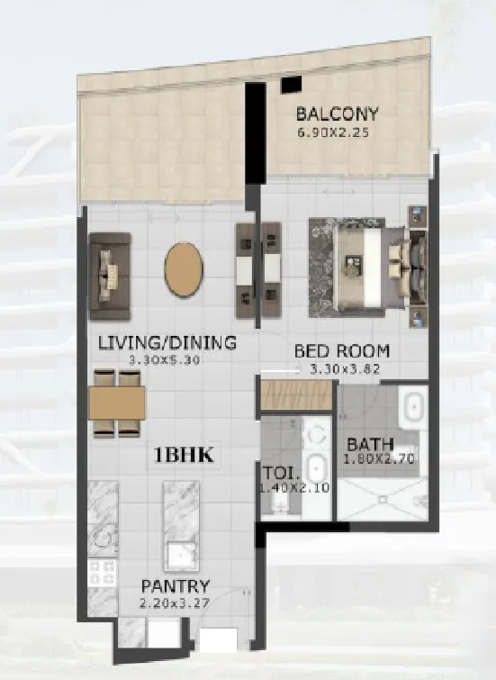 48 Parkside — 1 Bedroom floor plan