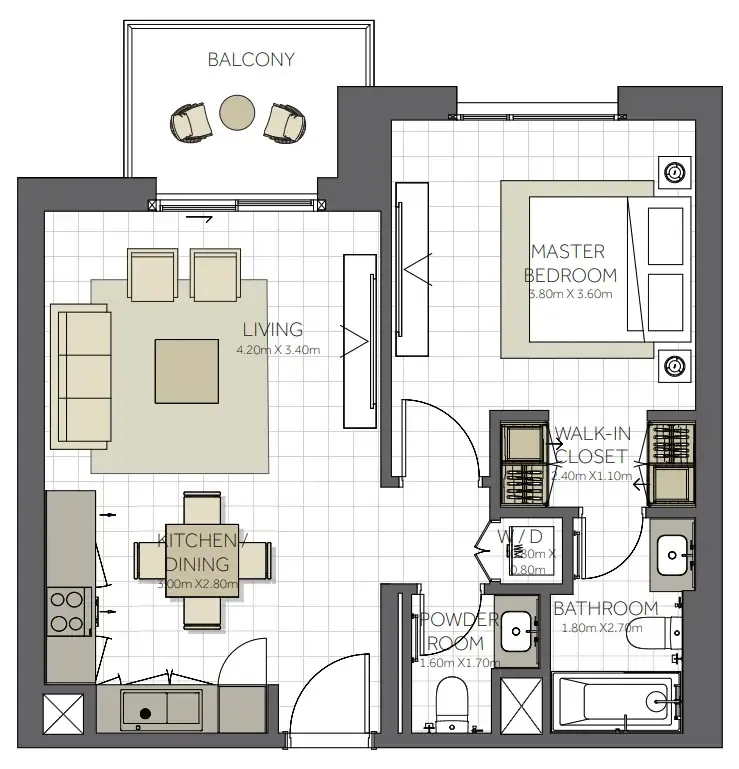 Topaz Residences — 1 Bedroom floor plan